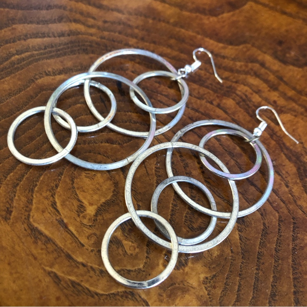 Vintage 90s silver plated tiered dangle ring pierced earrings